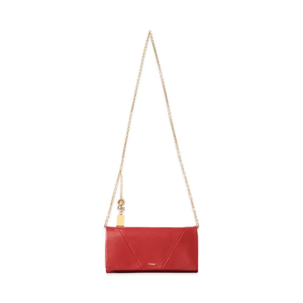 Chloe Spin Flap Wallet On Chain In Grained Leather "Red Flame"