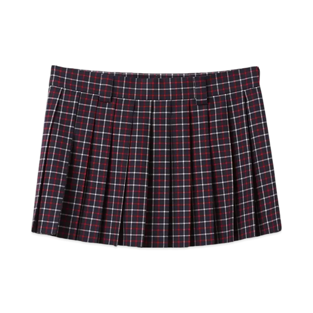 MIU MIU Women's Checked Wool Miniskirt "Blue/Red"