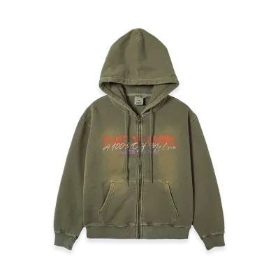 X-Girl Women's Faded Logo Print Zip Up Sweat Hoodie "Olive"