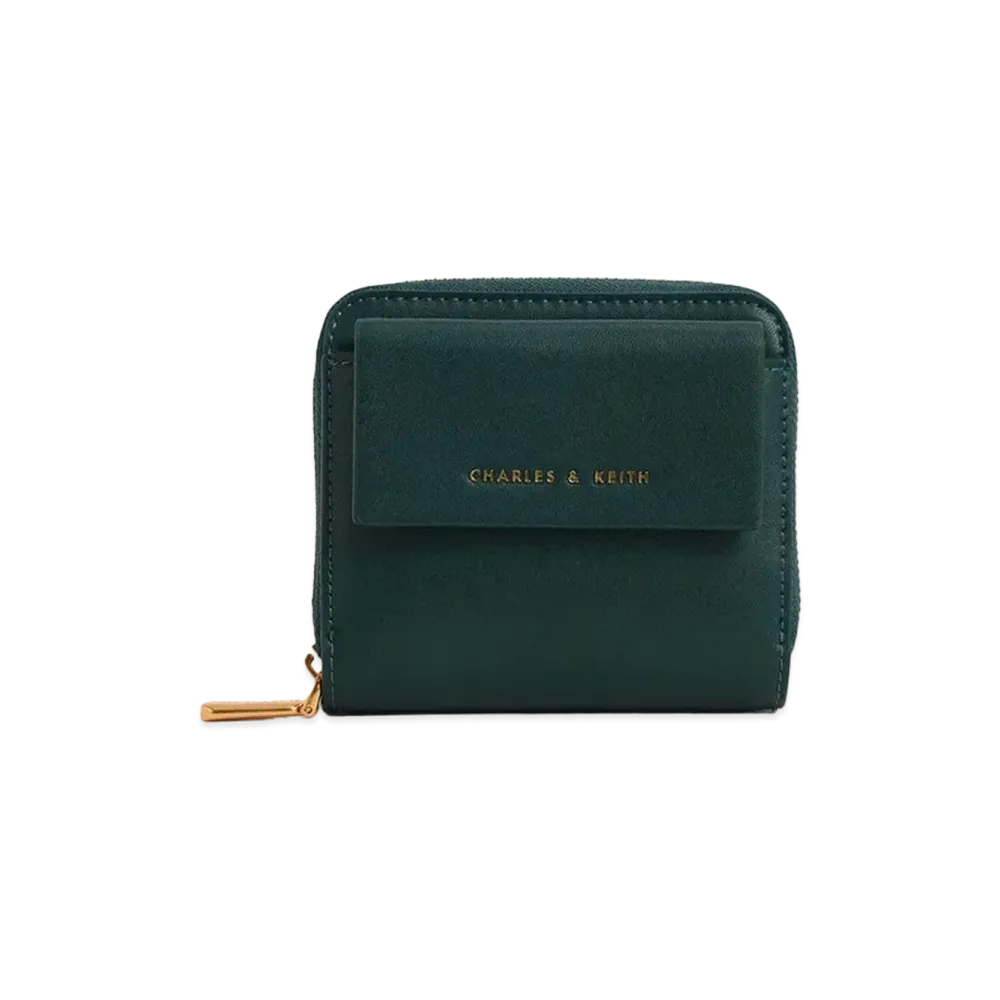 CHARLES & KEITH Front Pocket Zip Around Wallet "Green"