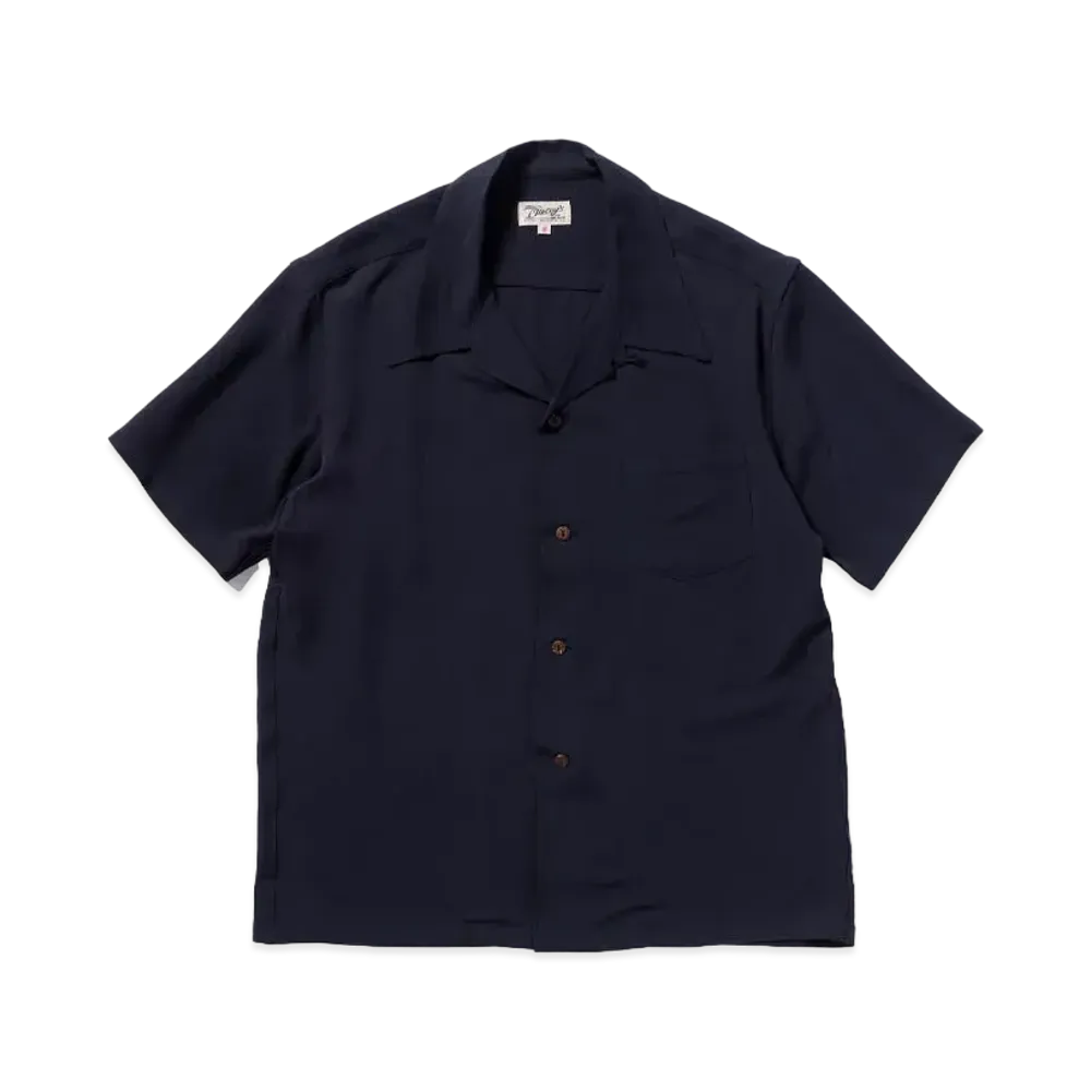 THE REAL McCOY'S Silk Rayon Open Collar Shirt "Navy"