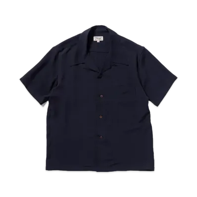 THE REAL McCOY'S Silk Rayon Open Collar Shirt "Navy"