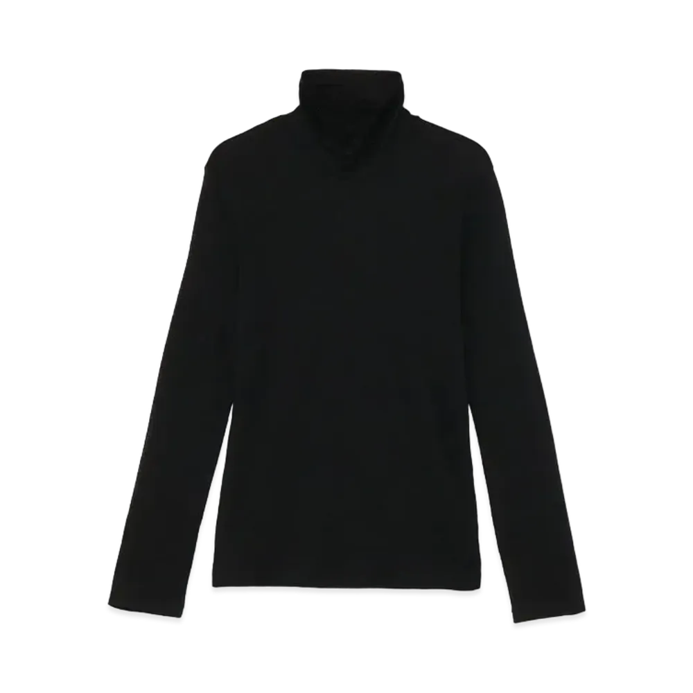Yohji Yamamoto Y's WOOL SILK GAUZE PLAIN STITCH HIGH NECK LONG SLEEVE T "Black"