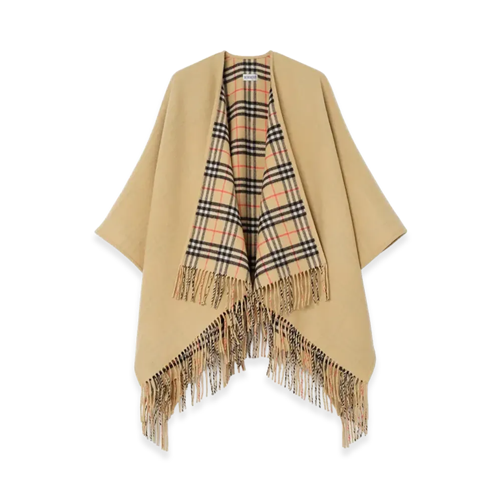 Burberry Women's Reversible Check Wool Cape "Sand Beige"