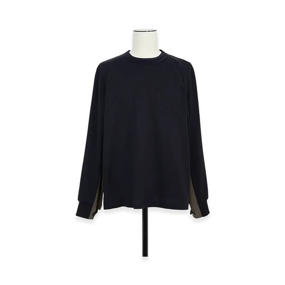 sacai Cotton Typewriter Cotton Jersey L/S T-Shirt "Navy/Taupe"