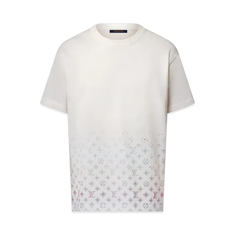 Louis Vuitton Men's Monogram Gradient Embellished Short-Sleeved Crewneck "Milky White"