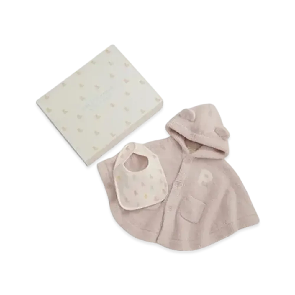 GELATO PIQUE Baby Bear Poncho & Bib 2 Piece Set Gift Box "Pink"