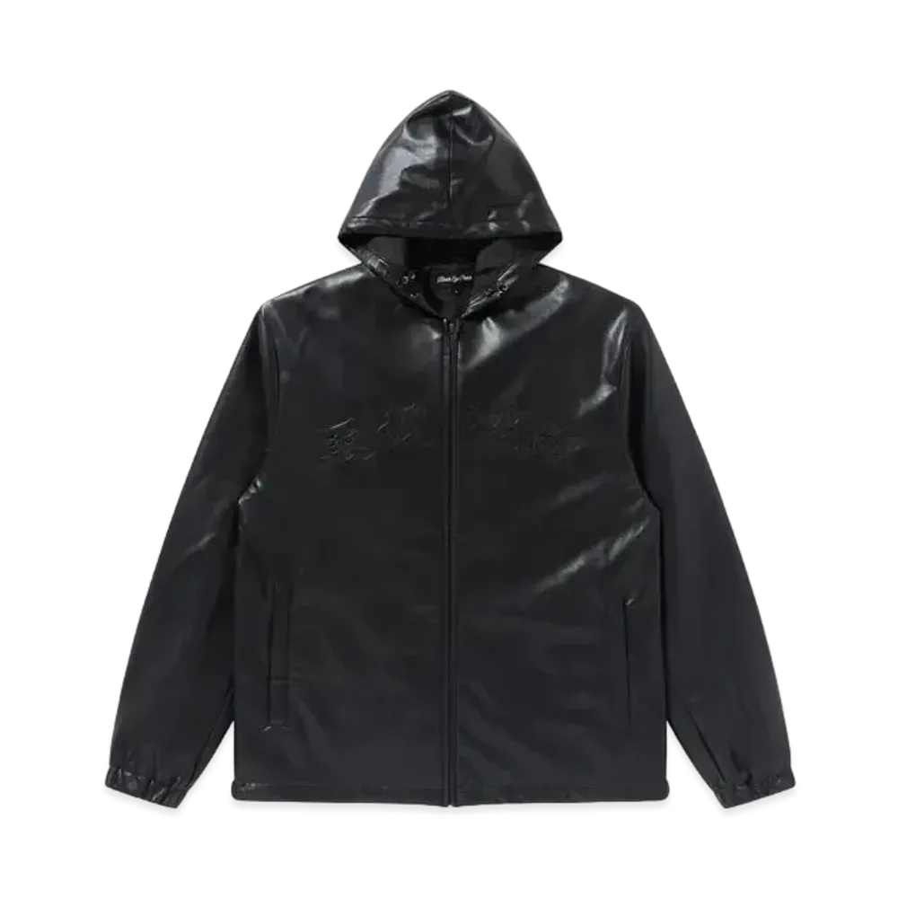 Black Eye Patch HWC B Emblem Hooded Faux Leather Jacket "Black"
