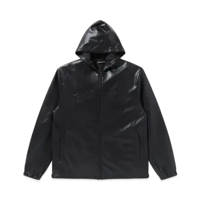 Black Eye Patch HWC B Emblem Hooded Faux Leather Jacket "Black"