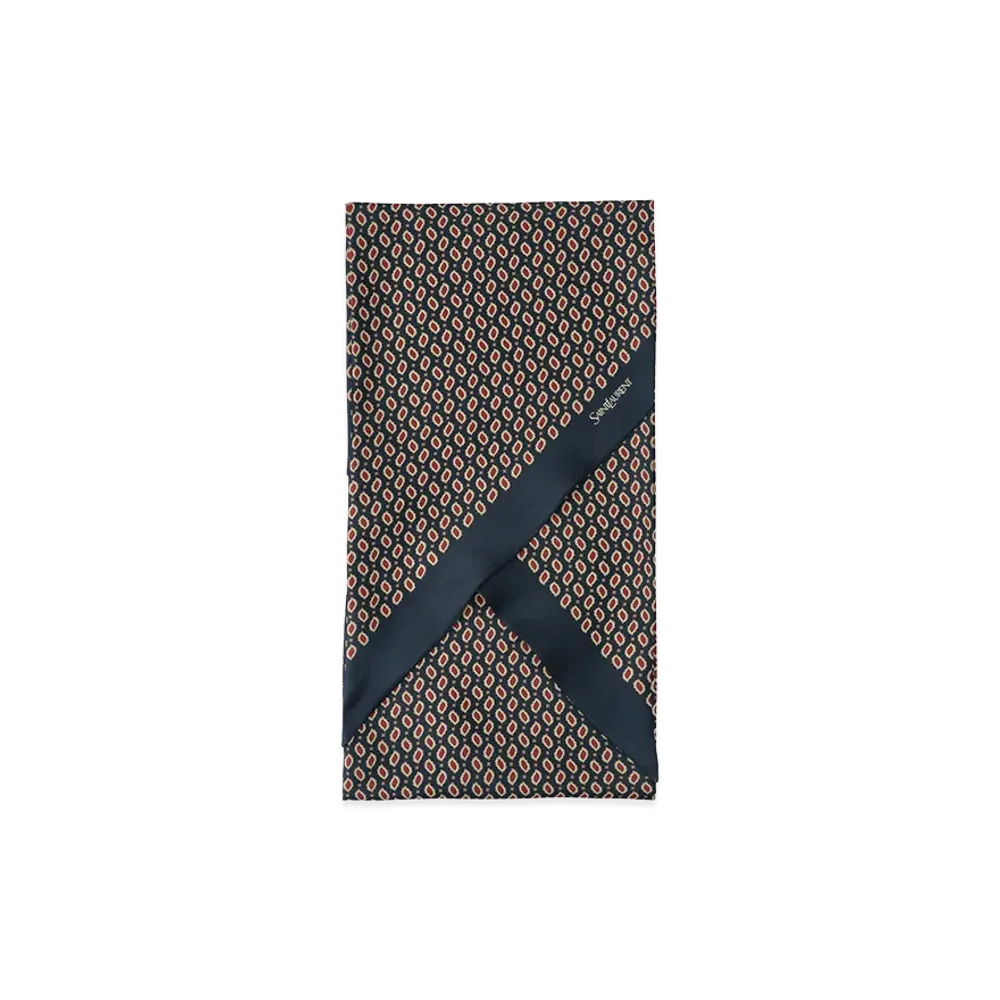 Saint Laurent Lavalliere Scarf In Silk Twill With Micro Paisley Print "Blue"