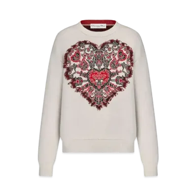 Dior Sweater Technical Cashmere and Wool Knit With Dior Bandana Motif "Ecru"