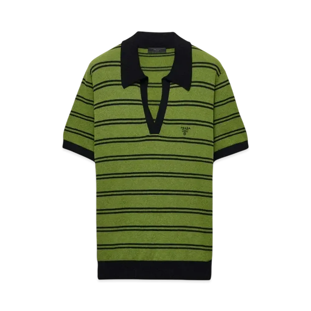 PRADA Men's Cotton Polo Shirt "Black/Pistachio Green"