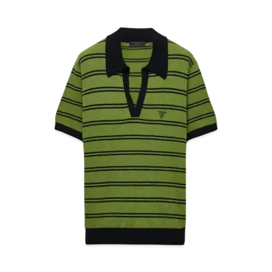 PRADA Men's Cotton Polo Shirt "Black/Pistachio Green"