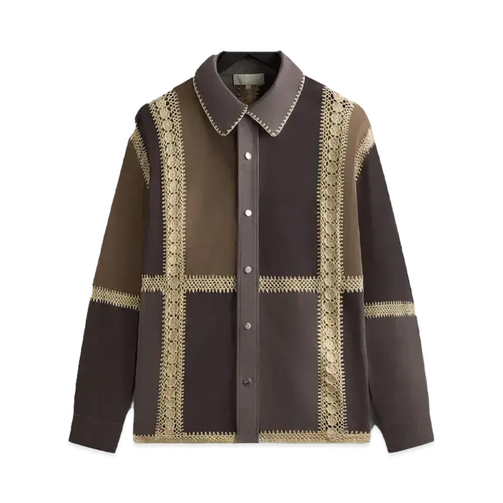 Kith Suede Combo Boxy Collared Overshirt "Hematite"