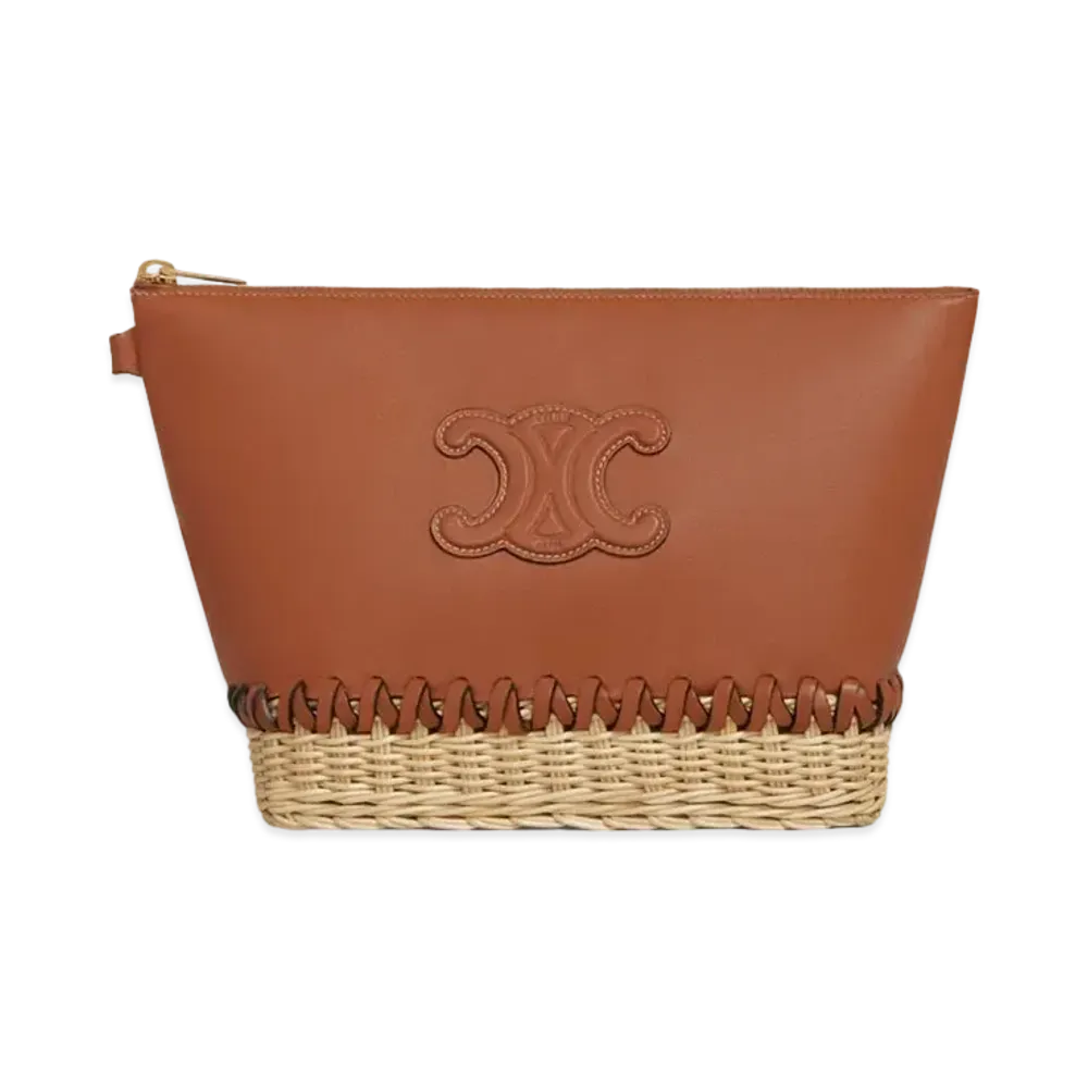 CELINE Triomphe Pouch in Lambskin and Wicker "Tan"