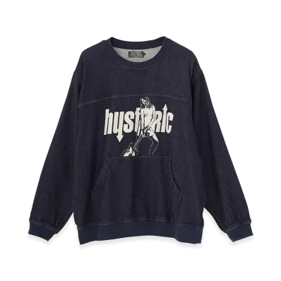 HYSTERIC GLAMOUR UP DOWN GIRL Denim Pullover "Light Indigo Blue"