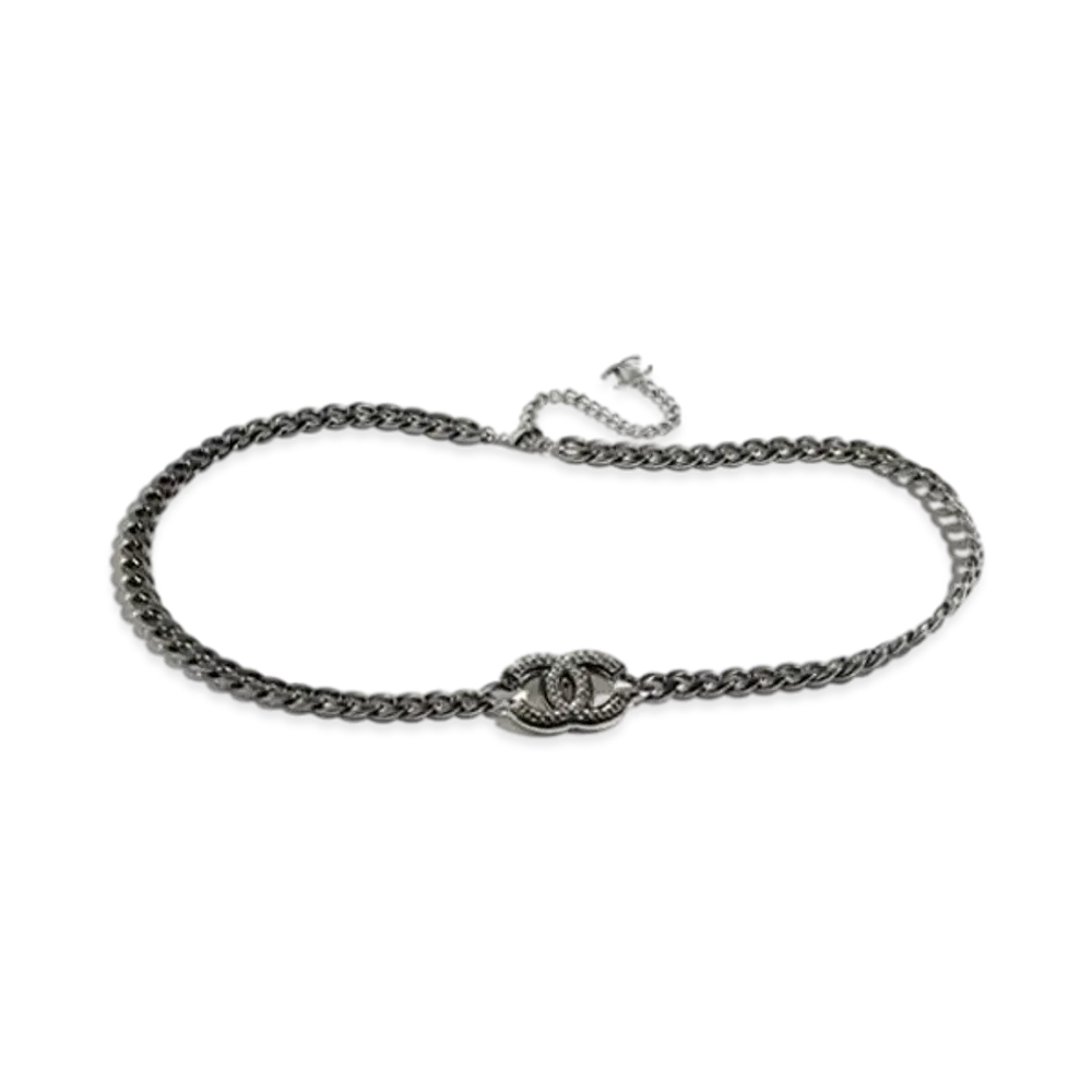 CHANEL Chain Belt Metal & Glass Ruthenium "Silver/Black"