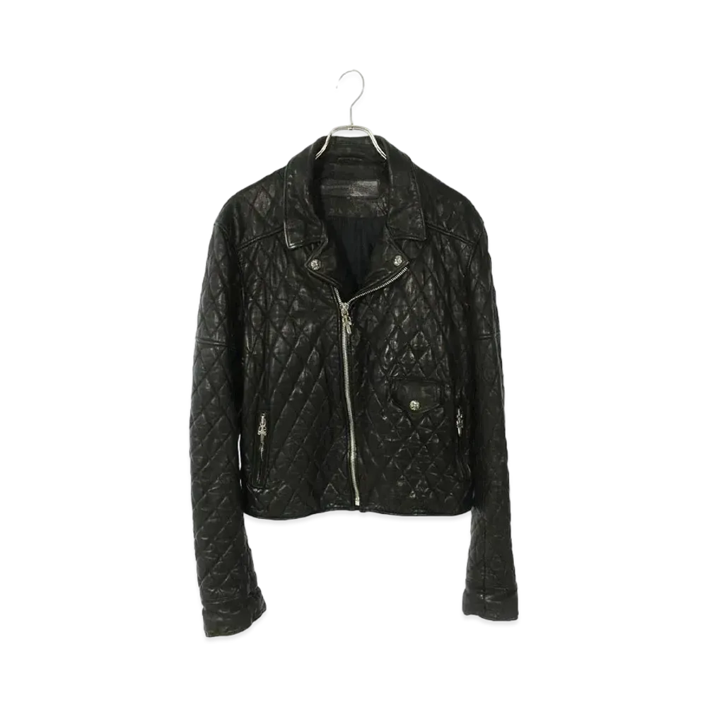 Chrome Hearts Cretin Quilting Riders Leather Jacket "Black/Silver"