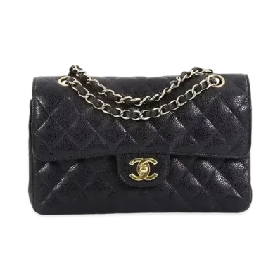 CHANEL Matelasse Classic Double Flap Caviarskin "Black/Gold"