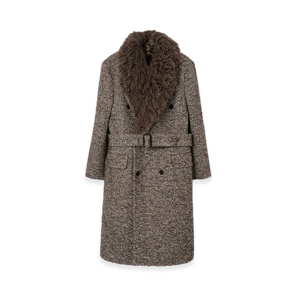 Burberry Wool Mohair Blend Tailored Coat "Rice Beige/Raven Grey"