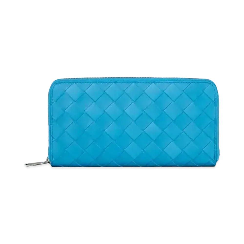 Bottega Veneta Intrecciato Calfskin Zip Around Wallet "Sky Blue"