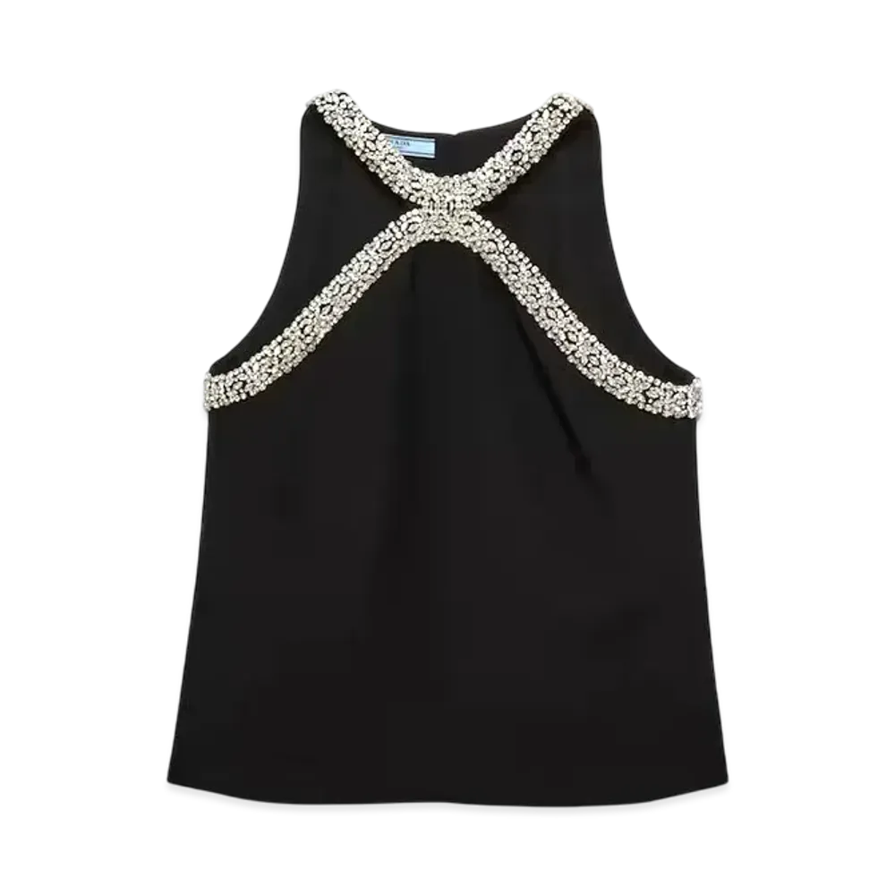 PRADA Women's Embroidered Cady Top "Black"