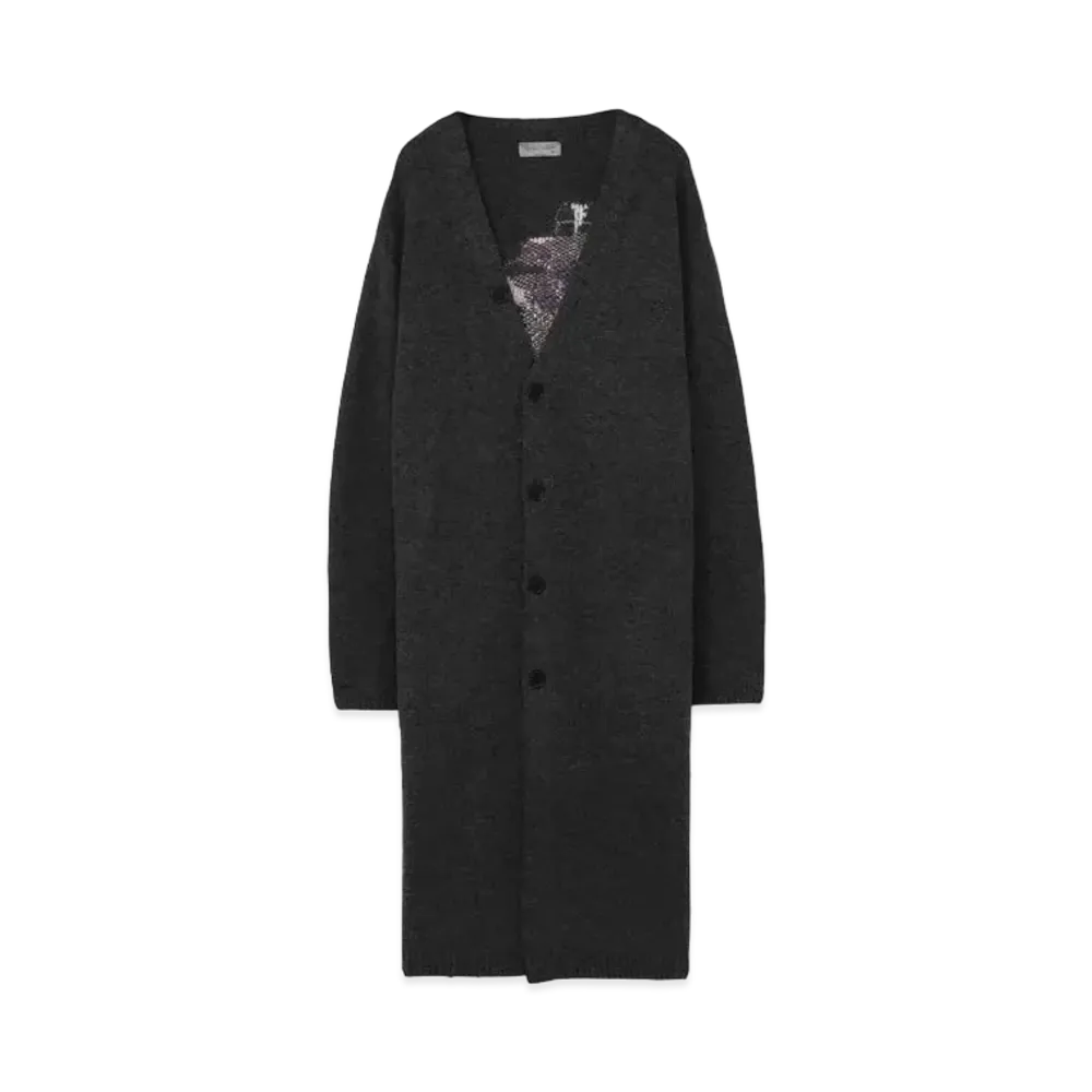 Yohji Yamamoto Pour Homme 7G FLOWER INTERSIA FLORAL LONG CARDIGAN "Purple"
