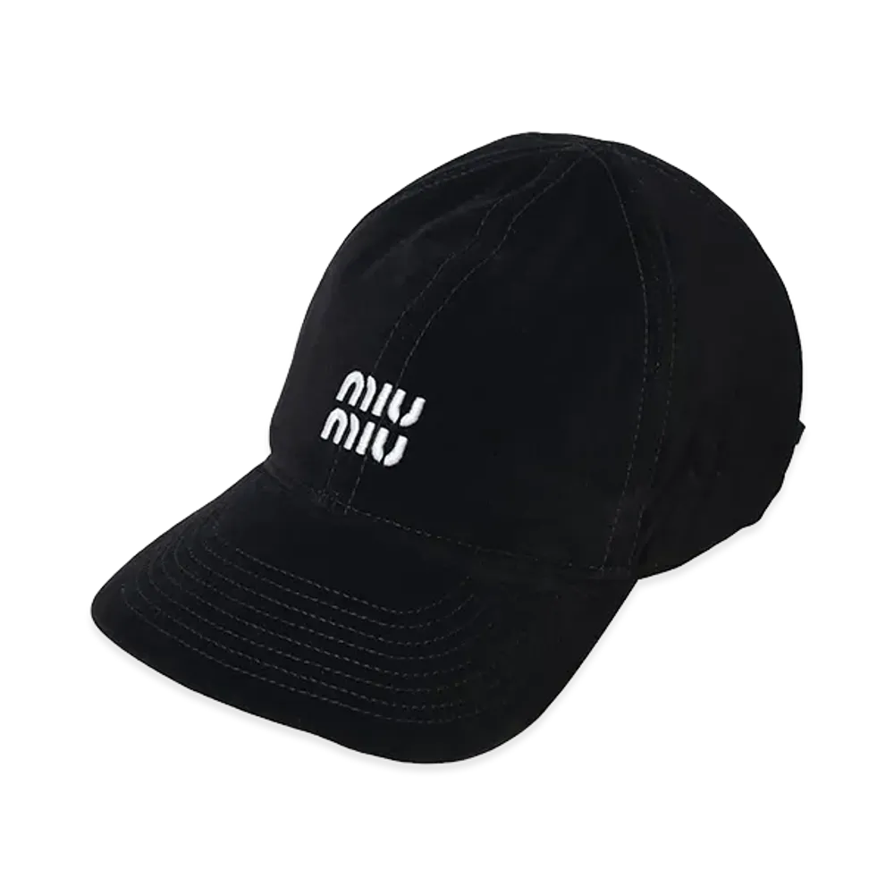 MIU MIU Women's Cap Logo Embroidery Velvet Baseball Cap "Black"