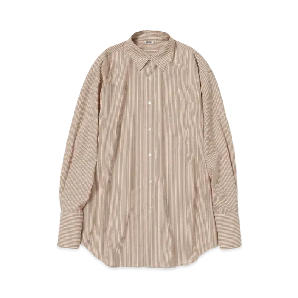 AURALEE Super Fine Wool Stripe Shirt "Light Brown Stripe"
