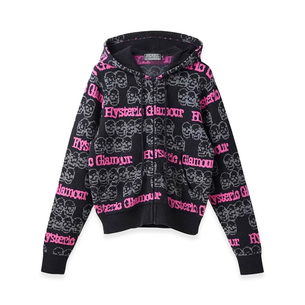 HYSTERIC GLAMOUR Women's SKULL STRIPE Pattern Jacquard Hoodie "Black"