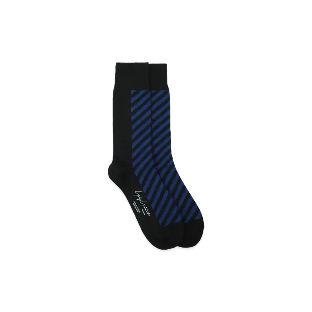 Yohji Yamamoto 32/1C/AC Plain Stitch Stripe Socks "Blue"