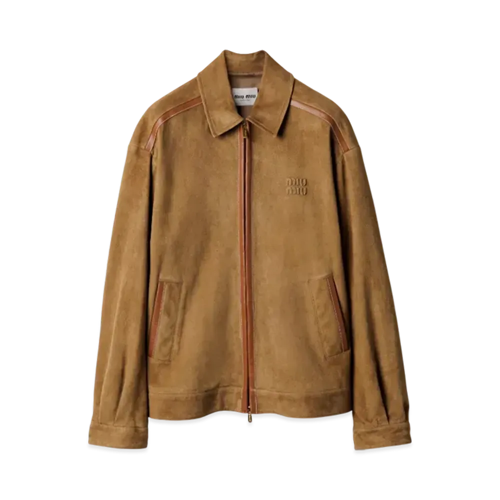 MIUMIU Women's Suede Blouson Jacket "Light Brown"