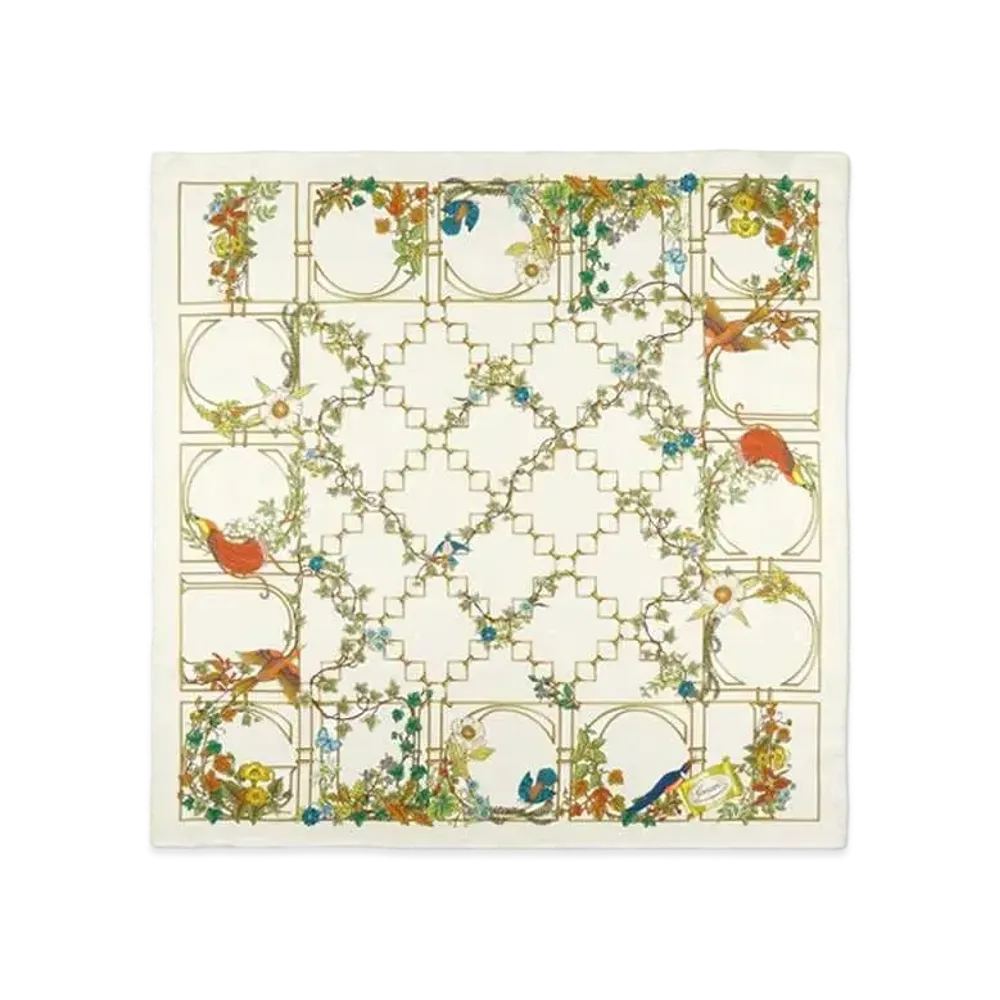 GUCCI Animal and Floral Print Silk Carre "Ivory/Multi Color"