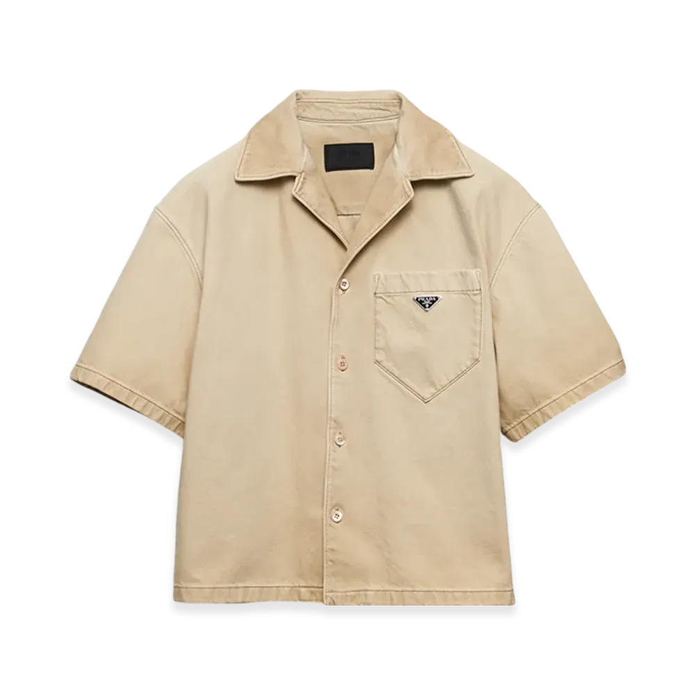 PRADA Short-Sleeved Shirt Washed Bull-Denim "Natural"