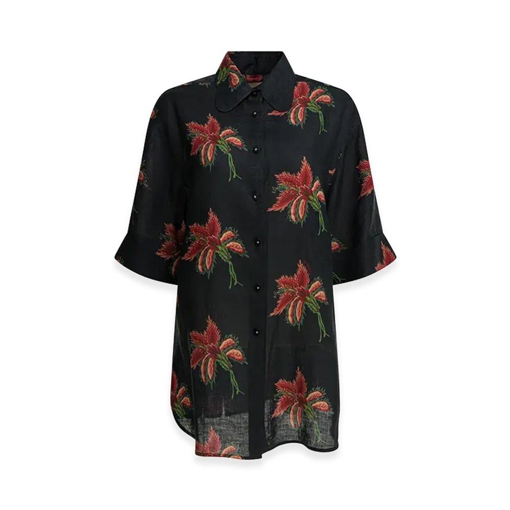 Valentino Women's Linen Floral Shirt "Black"