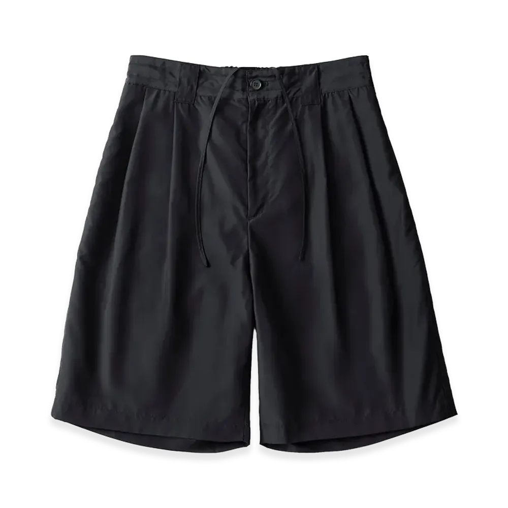 everyone Two Tuck Nylon Silk Wide Short Pants "Black"