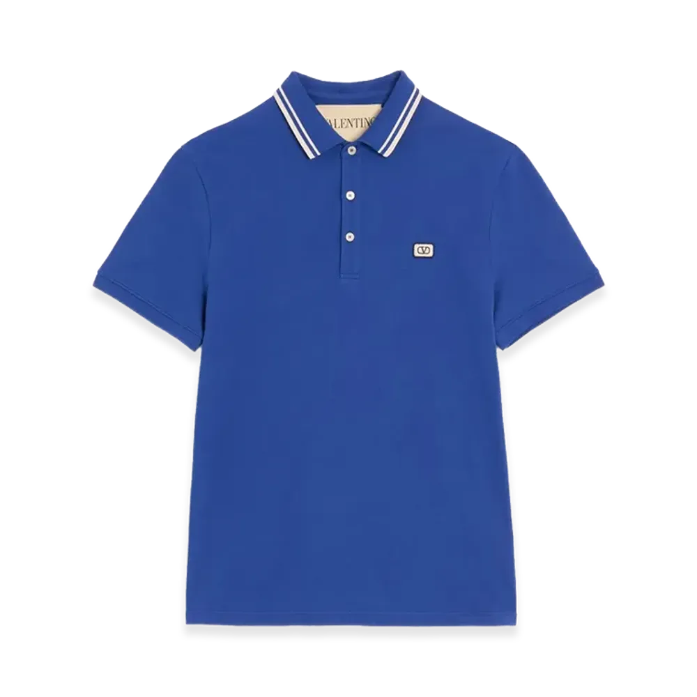 Valentino Cotton Pique Polo Shirt With Vlogo Patch "Blue"