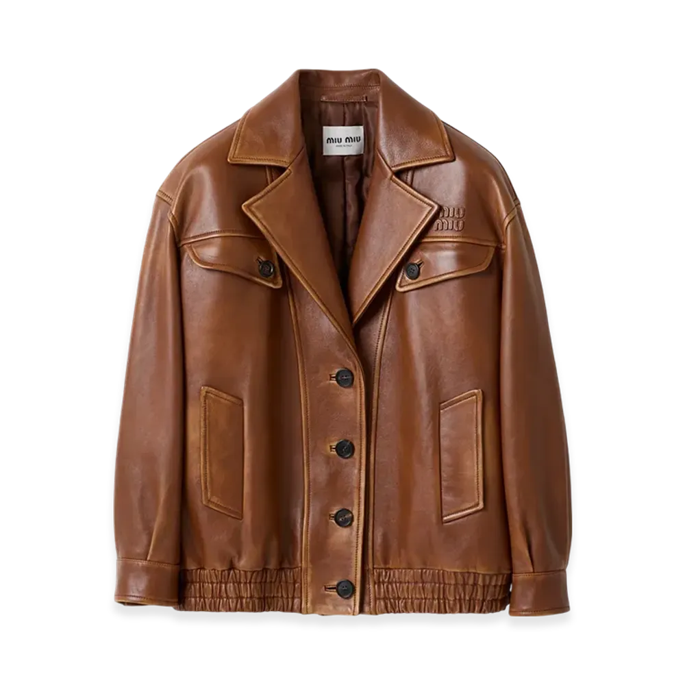 MIU MIU Women's Nappa Leather Jacket "Sandy Beige/Brandy"