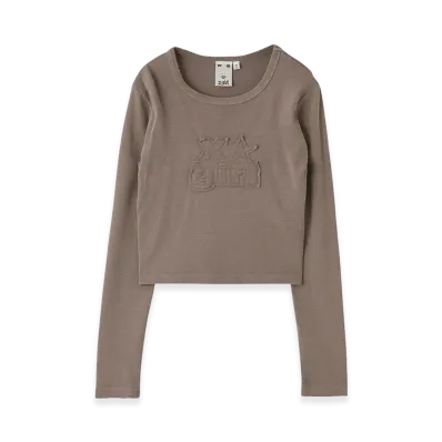 X-Girl Women's Distressed Logo Patch L/S Compact Top "Brown"