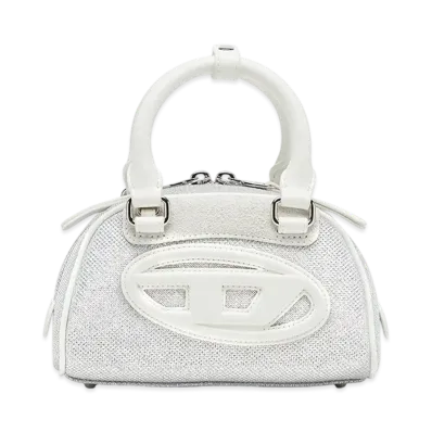 Diesel 1dr Dome Mini Bowling Bag In Lurex Fabric "White/Grey"