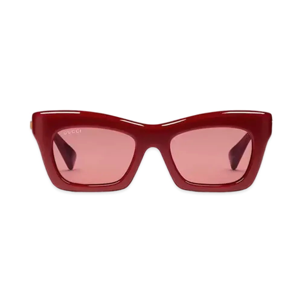 GUCCI Specialized Fit Rectangular Sunglasses "Shiny Bordeaux"