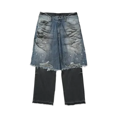 SURGERY rebuild denim clover dust layered jeans "BLACK/INDIGO"