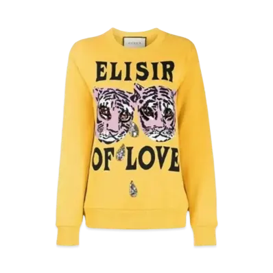 GUCCI Women's Tiger Print Cotton Sweater "Yellow"