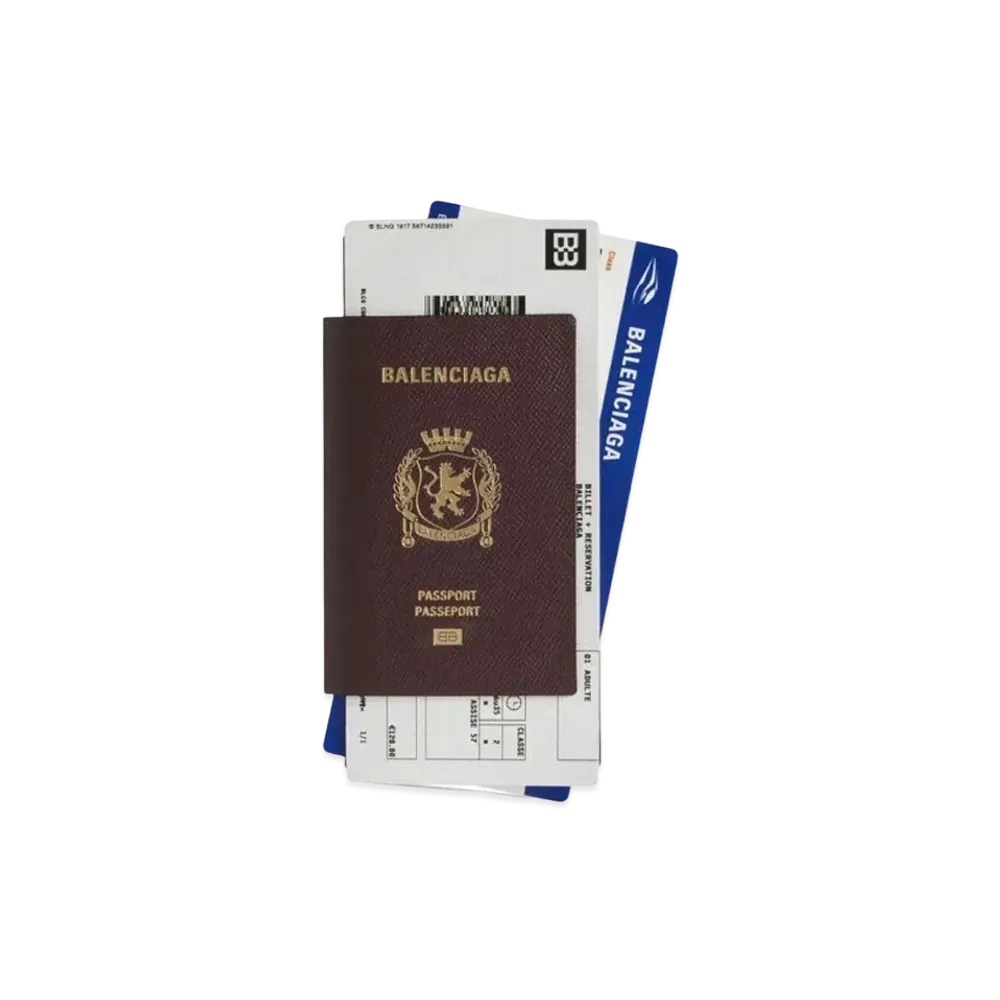 BALENCIAGA Passport Long Wallet 2 Tickets In Semi Matte Soft Textured Calfskin "Dark Red"