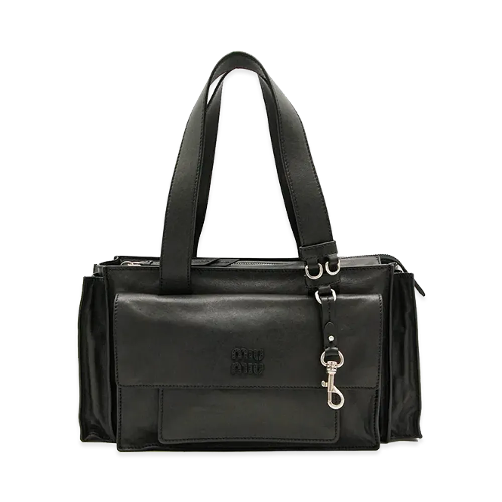 MIU MIU Women's Nappa Leather Utilitaire Shopping Bag "Black"