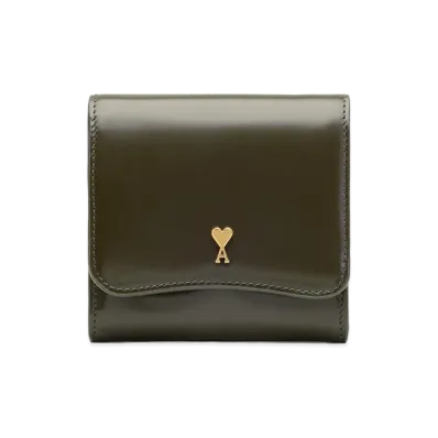 AMI PARIS Cow Leather Paris Paris Compact Wallet "Green"