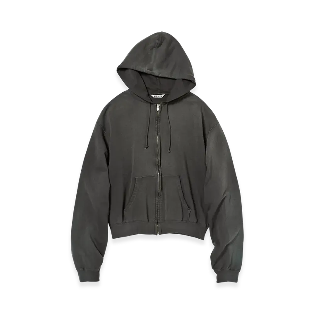 AURALEE Product Dyed Pima Light Sweat Zip Parka "Ink Black"