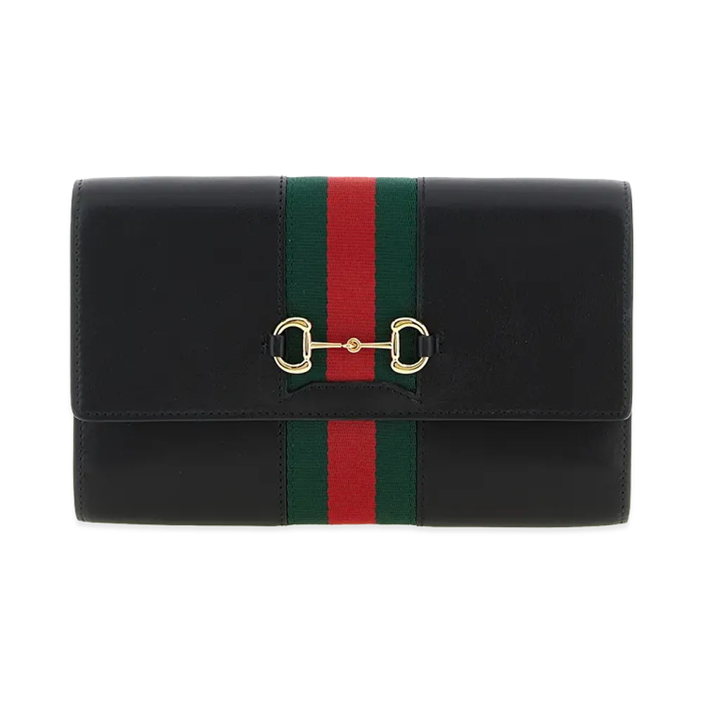 GUCCI Women's 'Gucci Horsebit Web' Wallet On Chain "Black"