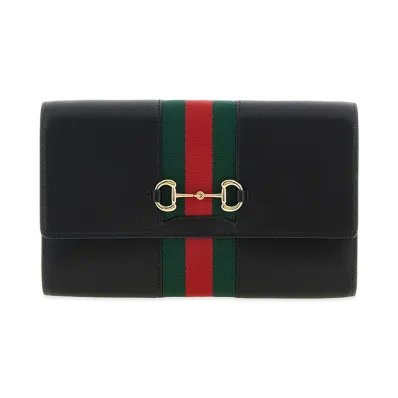 GUCCI Women's 'Gucci Horsebit Web' Wallet On Chain "Black"