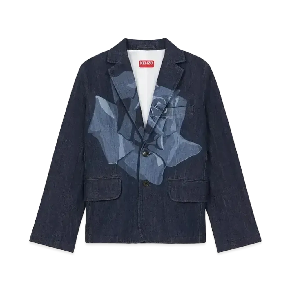 KENZO 'ROSE' Embroidery Denim Tailored Jacket "Rinse Blue Denim"